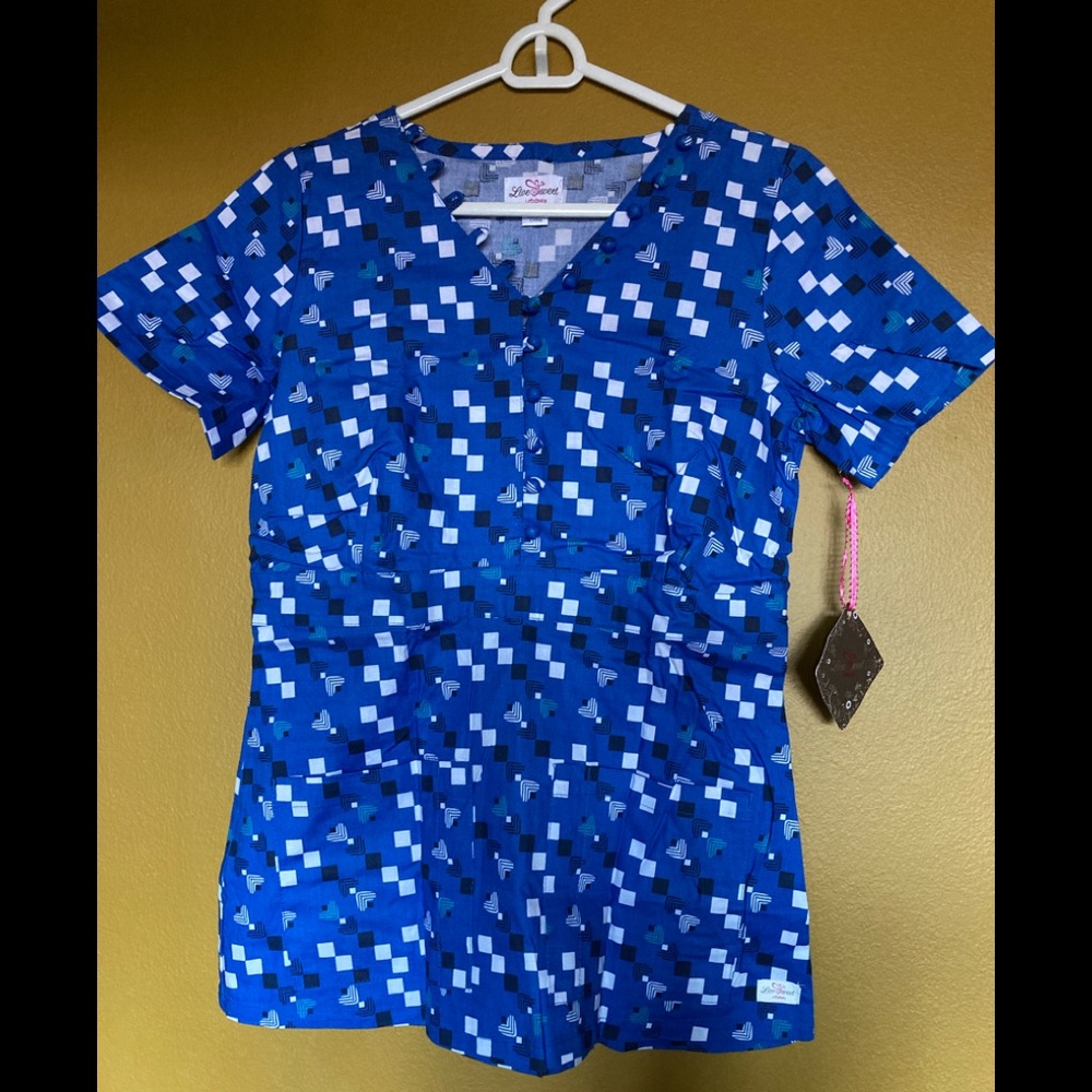 NEW!! Blue abstract women scrub top XS